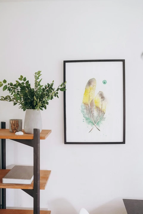 Image of a feather watercolor painting by Shayna Larsen, originals & prints available