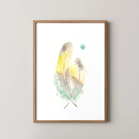 Image of a feather watercolor painting by Shayna Larsen, originals & prints available