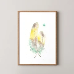 Image of a feather watercolor painting by Shayna Larsen, originals & prints available