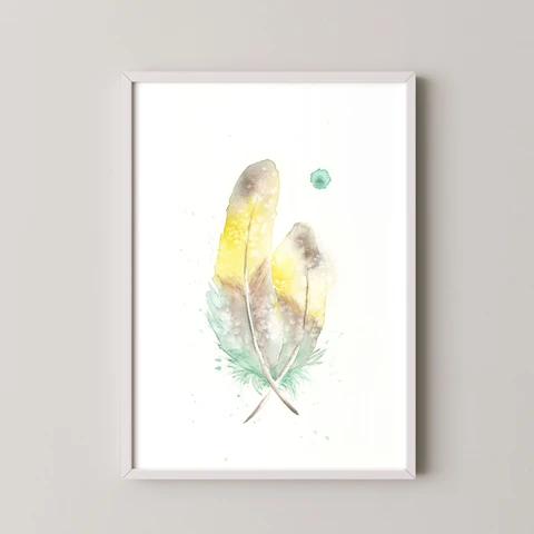 Image of a feather watercolor painting by Shayna Larsen, originals & prints available
