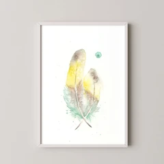 Image of a feather watercolor painting by Shayna Larsen, originals & prints available