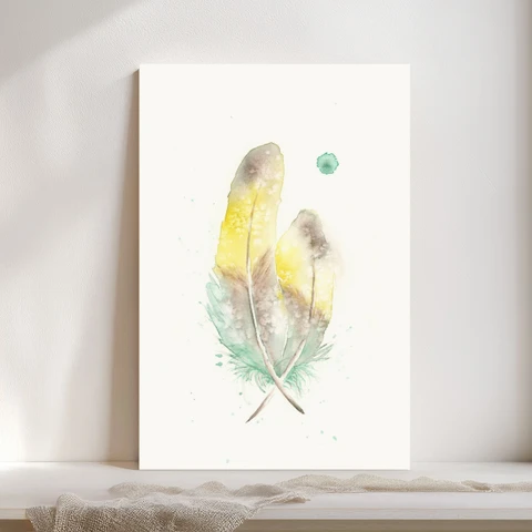 Image of a feather watercolor painting by Shayna Larsen, originals & prints available