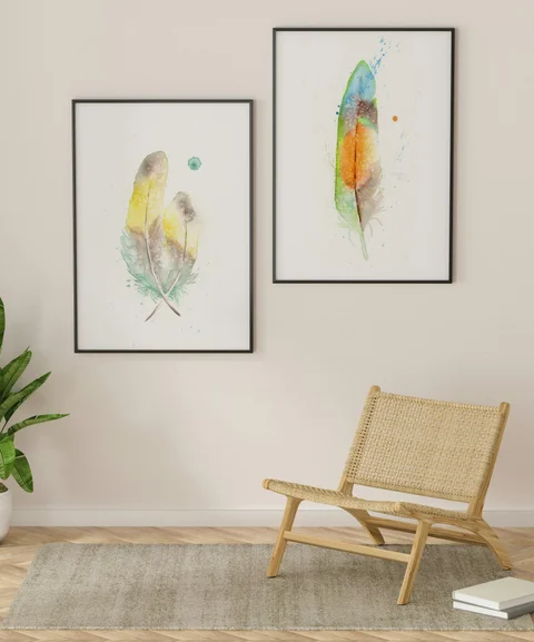 Image of a feather watercolor painting by Shayna Larsen, originals & prints available