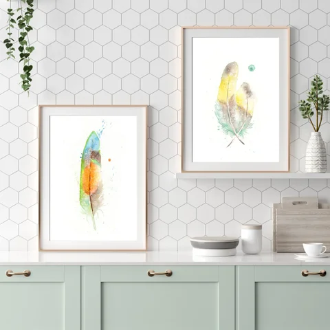 Image of a feather watercolor painting by Shayna Larsen, originals & prints available