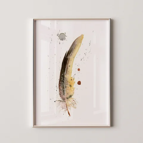 Image of a feather watercolor painting by Shayna Larsen, originals & prints available
