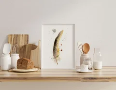 Image of a feather watercolor painting by Shayna Larsen, originals & prints available
