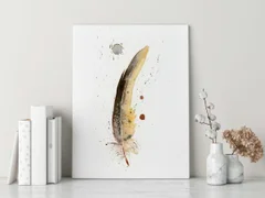 Image of a feather watercolor painting by Shayna Larsen, originals & prints available
