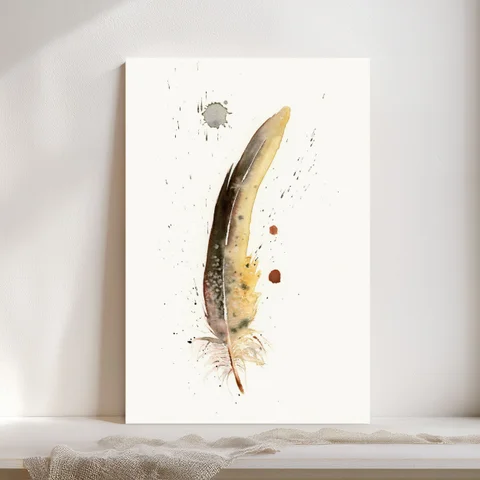 Image of a feather watercolor painting by Shayna Larsen, originals & prints available