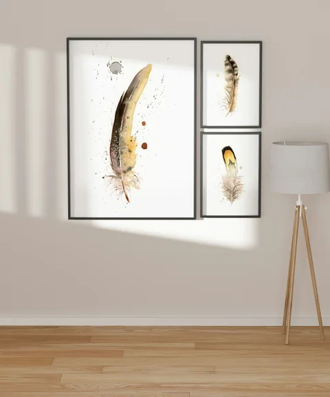 Image of a feather watercolor painting by Shayna Larsen, originals & prints available