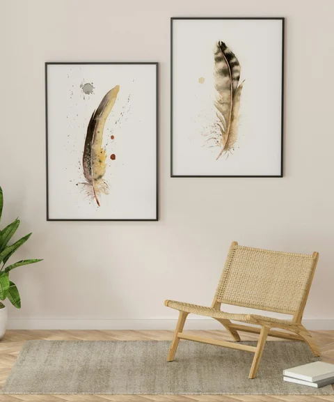 Image of a feather watercolor painting by Shayna Larsen, originals & prints available