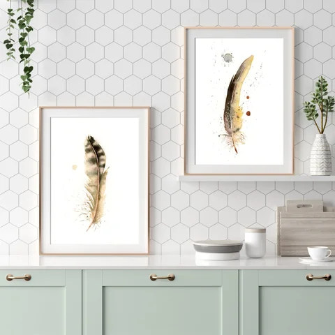 Image of a feather watercolor painting by Shayna Larsen, originals & prints available