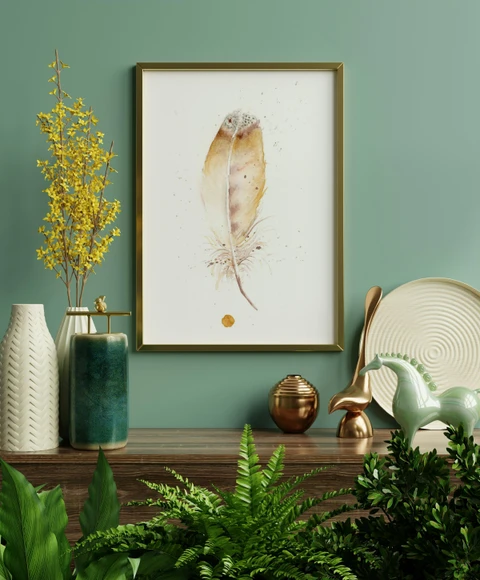 Image of a feather watercolor painting by Shayna Larsen, originals & prints available