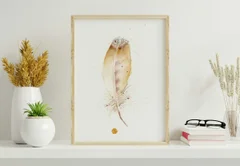 Image of a feather watercolor painting by Shayna Larsen, originals & prints available