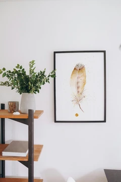 Image of a feather watercolor painting by Shayna Larsen, originals & prints available