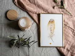Image of a feather watercolor painting by Shayna Larsen, originals & prints available