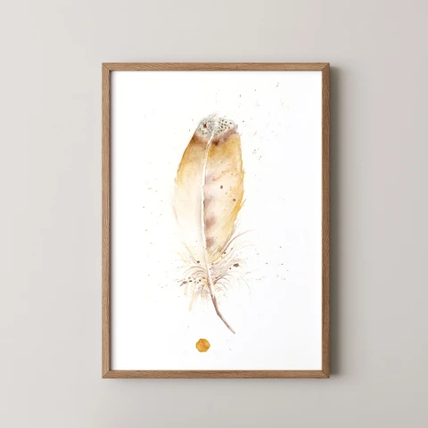 Image of a feather watercolor painting by Shayna Larsen, originals & prints available