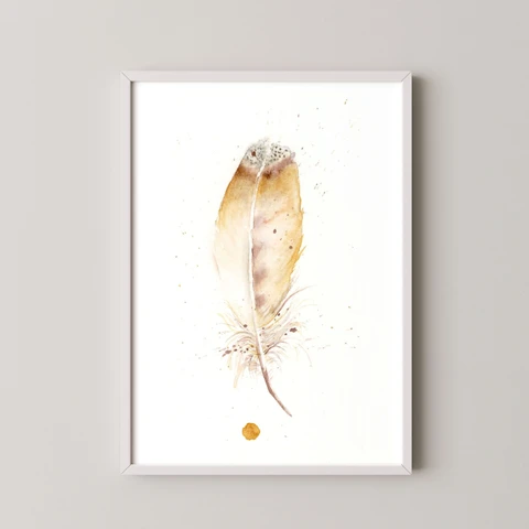 Image of a feather watercolor painting by Shayna Larsen, originals & prints available