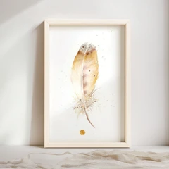 Image of a feather watercolor painting by Shayna Larsen, originals & prints available