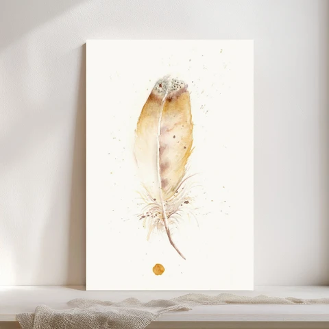 Image of a feather watercolor painting by Shayna Larsen, originals & prints available