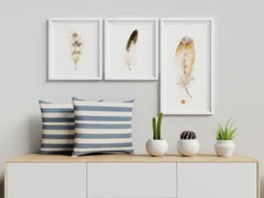 Image of a feather watercolor painting by Shayna Larsen, originals & prints available