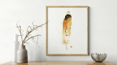 Image of a feather watercolor painting by Shayna Larsen, originals & prints available