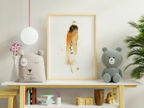 Image of a feather watercolor painting by Shayna Larsen, originals & prints available