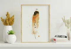 Image of a feather watercolor painting by Shayna Larsen, originals & prints available