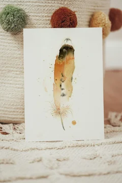 Image of a feather watercolor painting by Shayna Larsen, originals & prints available