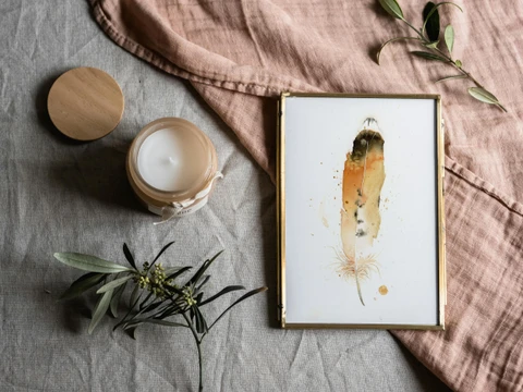 Image of a feather watercolor painting by Shayna Larsen, originals & prints available