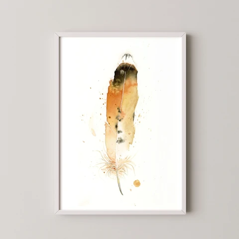 Image of a feather watercolor painting by Shayna Larsen, originals & prints available