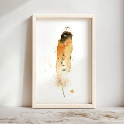 Image of a feather watercolor painting by Shayna Larsen, originals & prints available