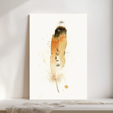 Image of a feather watercolor painting by Shayna Larsen, originals & prints available