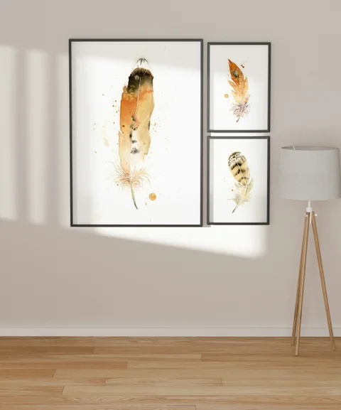 Image of a feather watercolor painting by Shayna Larsen, originals & prints available