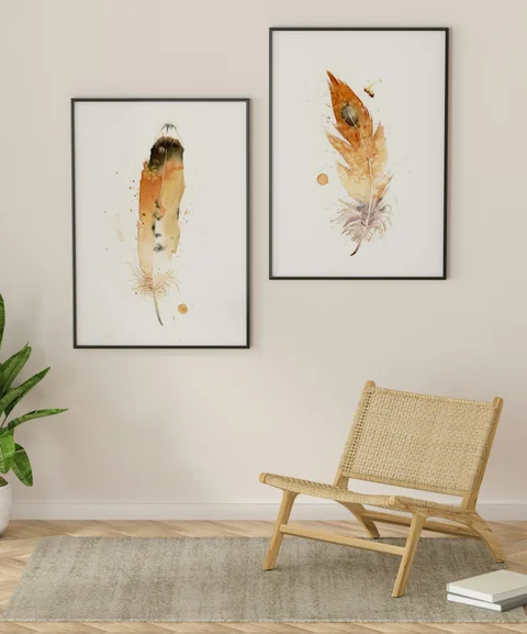 Image of a feather watercolor painting by Shayna Larsen, originals & prints available