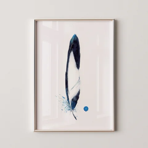 Image of a feather watercolor painting by Shayna Larsen, originals & prints available