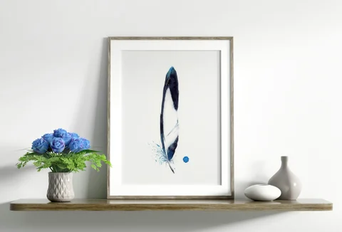 Image of a feather watercolor painting by Shayna Larsen, originals & prints available