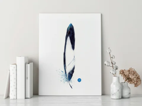 Image of a feather watercolor painting by Shayna Larsen, originals & prints available
