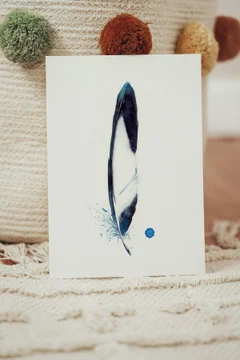 Image of a feather watercolor painting by Shayna Larsen, originals & prints available