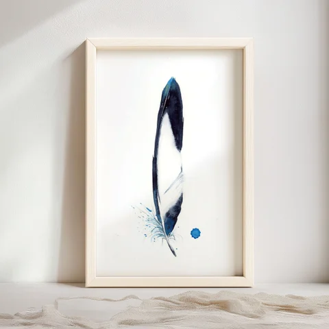 Image of a feather watercolor painting by Shayna Larsen, originals & prints available