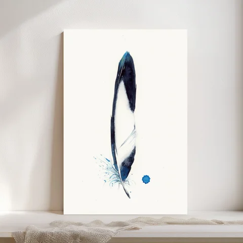 Image of a feather watercolor painting by Shayna Larsen, originals & prints available