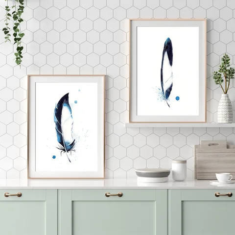 Image of a feather watercolor painting by Shayna Larsen, originals & prints available