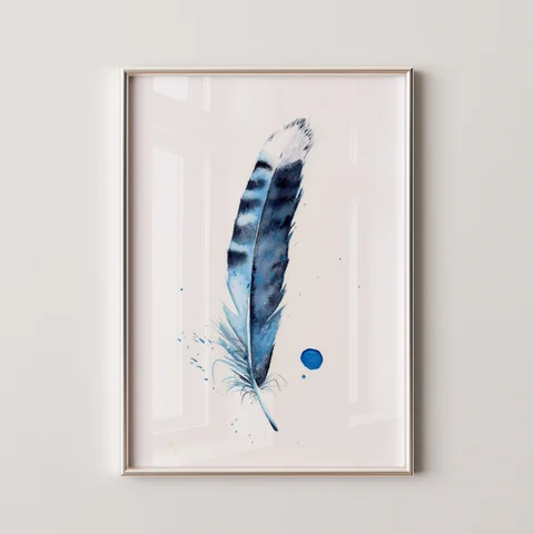 Image of a feather watercolor painting by Shayna Larsen, originals & prints available