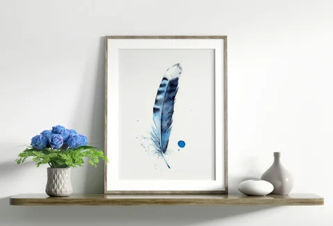 Image of a feather watercolor painting by Shayna Larsen, originals & prints available
