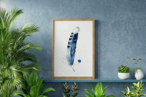 Image of a feather watercolor painting by Shayna Larsen, originals & prints available