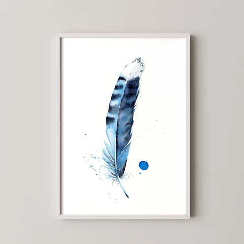 Image of a feather watercolor painting by Shayna Larsen, originals & prints available