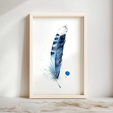 Image of a feather watercolor painting by Shayna Larsen, originals & prints available