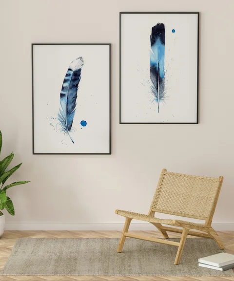 Image of a feather watercolor painting by Shayna Larsen, originals & prints available