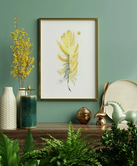 Image of a feather watercolor painting by Shayna Larsen, originals & prints available
