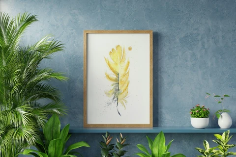 Image of a feather watercolor painting by Shayna Larsen, originals & prints available