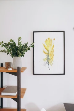 Image of a feather watercolor painting by Shayna Larsen, originals & prints available